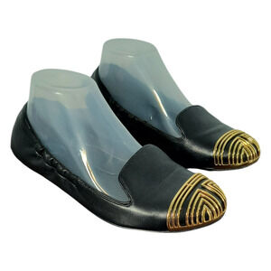 Tory Burch Charlee Loafer Ballet Flats Wmn's Sz 7.5 Black Leather Elastic Sides